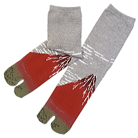 お祭り！和柄足袋ソックス！クルー丈！赤富士　ｸﾞﾚｰ